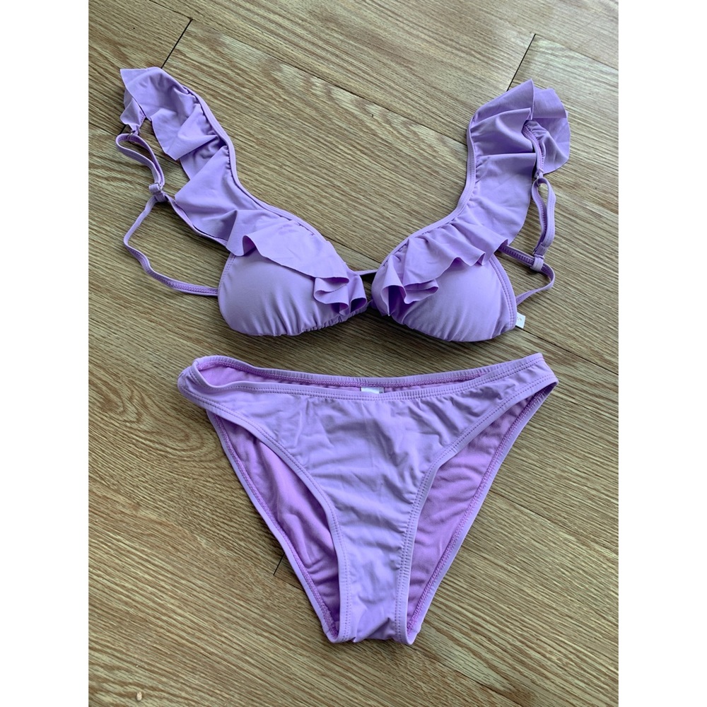 GOLDEN COAST RUFFLED TRIANGLE TOP BIKINI SET (LAVENDER) from NanaMacs